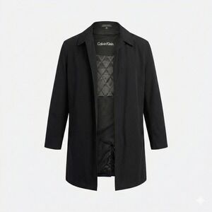 Calvin Klein Car Coat Mens 42R Black Zip Out Liner Overcoat Top Coat Jacket
